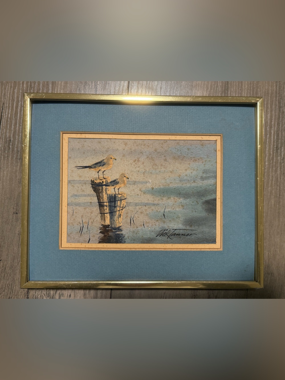 Dick Tanner Original Signed Watercolor Seagulls on Pilings Framed Coastal Art